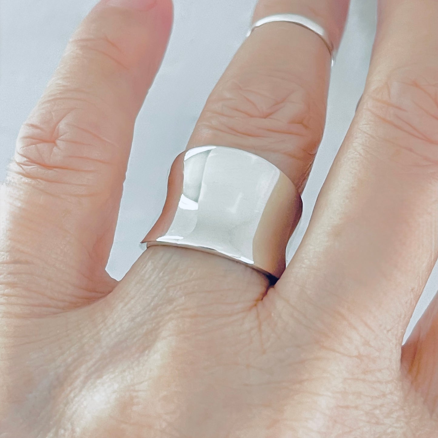 Sterling Silver Concave Band Ring – Wide Boho Statement Silver Rings