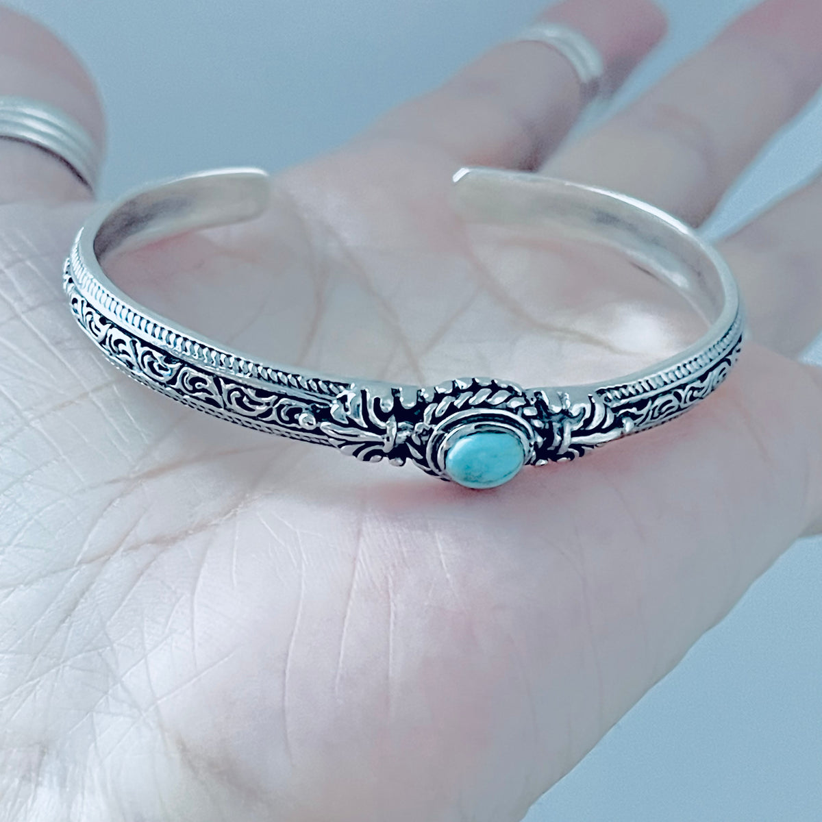 925 Sterling Silver Genuine Turquoise Vintage Bangle | Western Stone Silver Bracelet