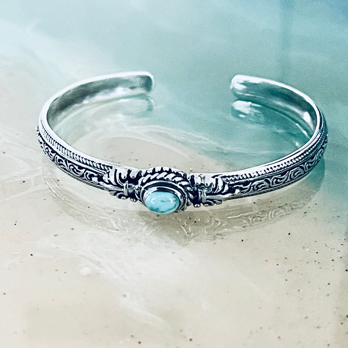 925 Sterling Silver Genuine Turquoise Vintage Bangle | Western Stone Silver Bracelet