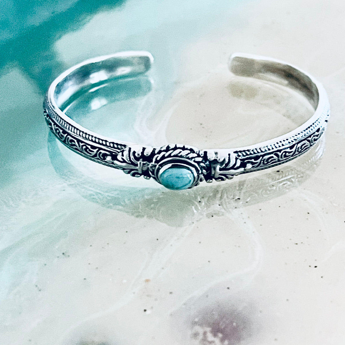 925 Sterling Silver Genuine Turquoise Vintage Bangle | Western Stone Silver Bracelet