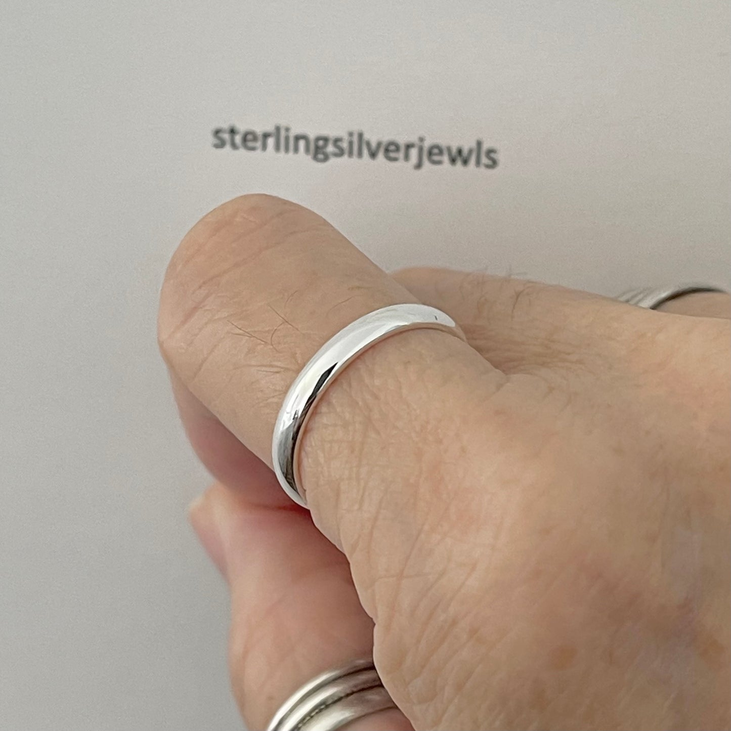 Sterling Silver High Polish Plain 3mm Unisex Band Ring, Wedding Silver Ring