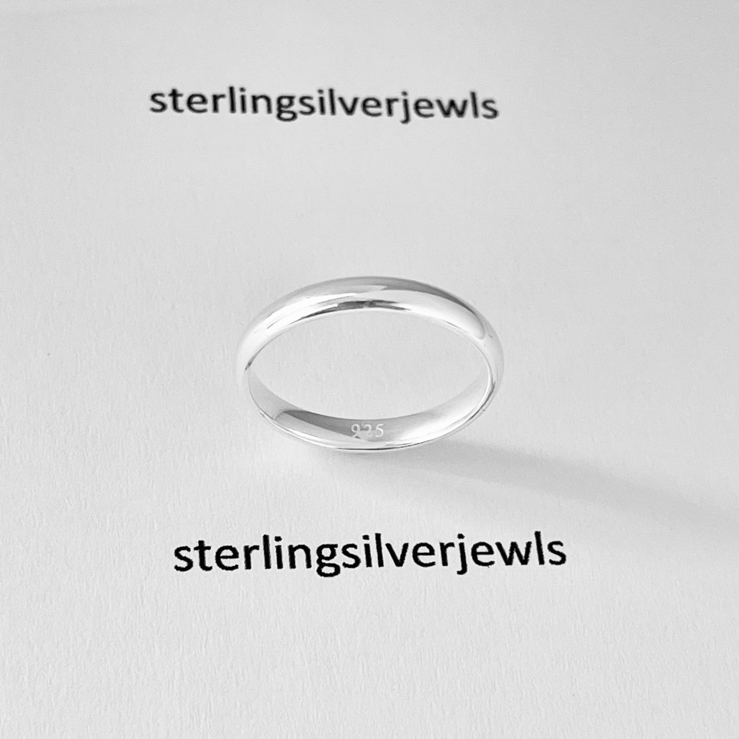 Sterling Silver High Polish Plain 3mm Unisex Band Ring, Wedding Silver Ring