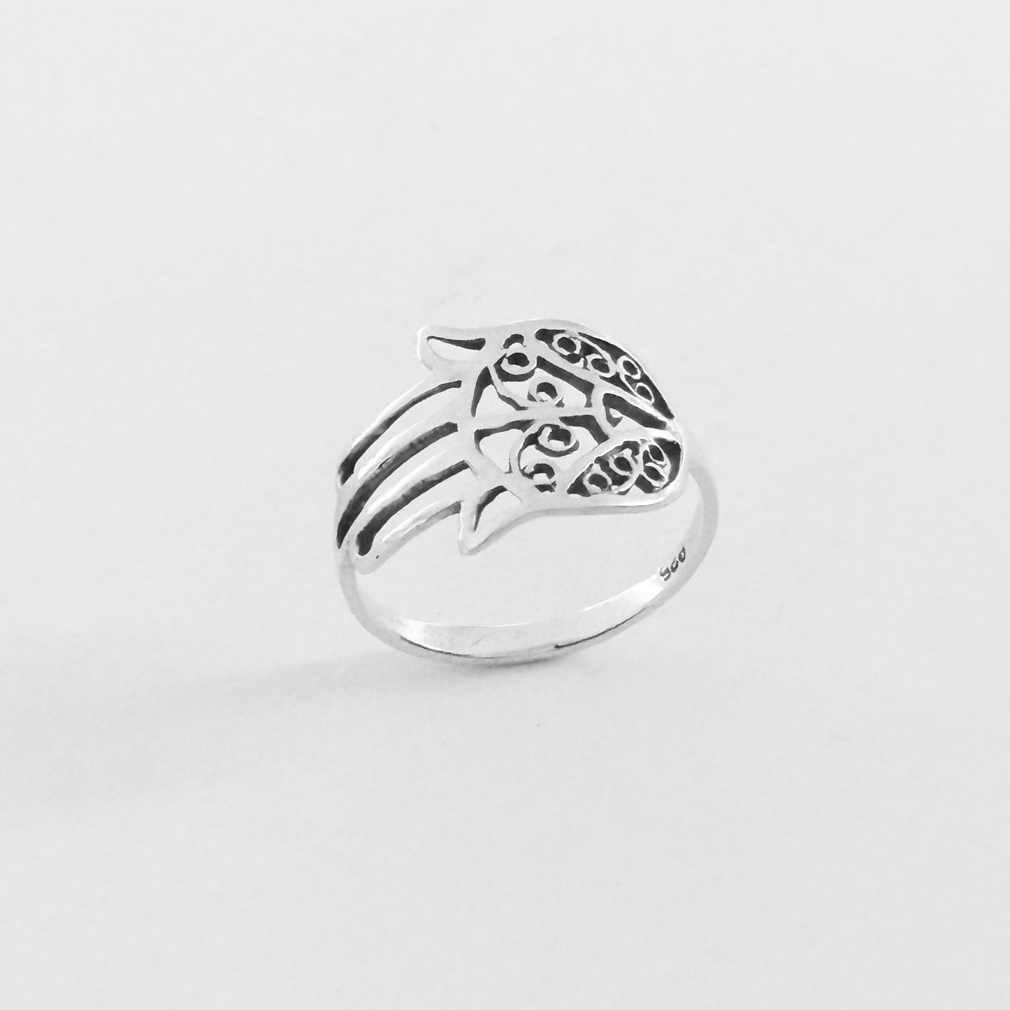 Sterling Silver Delicate Hamsa Hand Ring with Filigree | Hand of Fatima Jewelry, Protection Rings