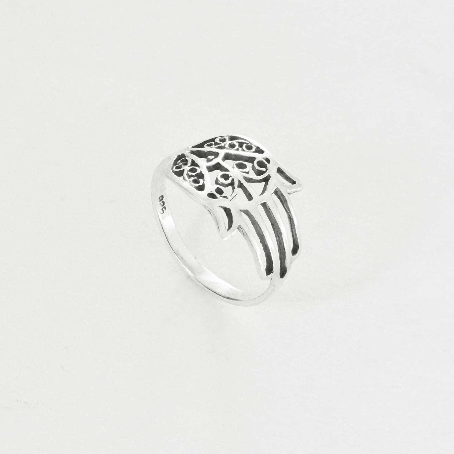 Sterling Silver Delicate Hamsa Hand Ring with Filigree | Hand of Fatima Jewelry, Protection Rings