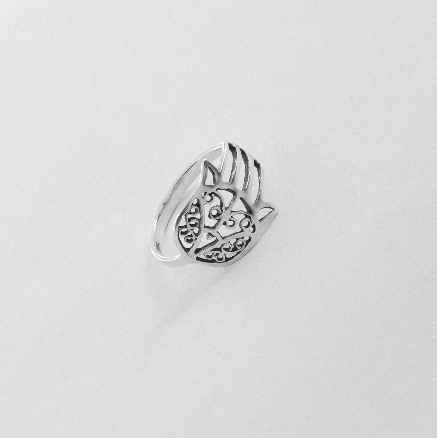 Sterling Silver Delicate Hamsa Hand Ring with Filigree | Hand of Fatima Jewelry, Protection Rings