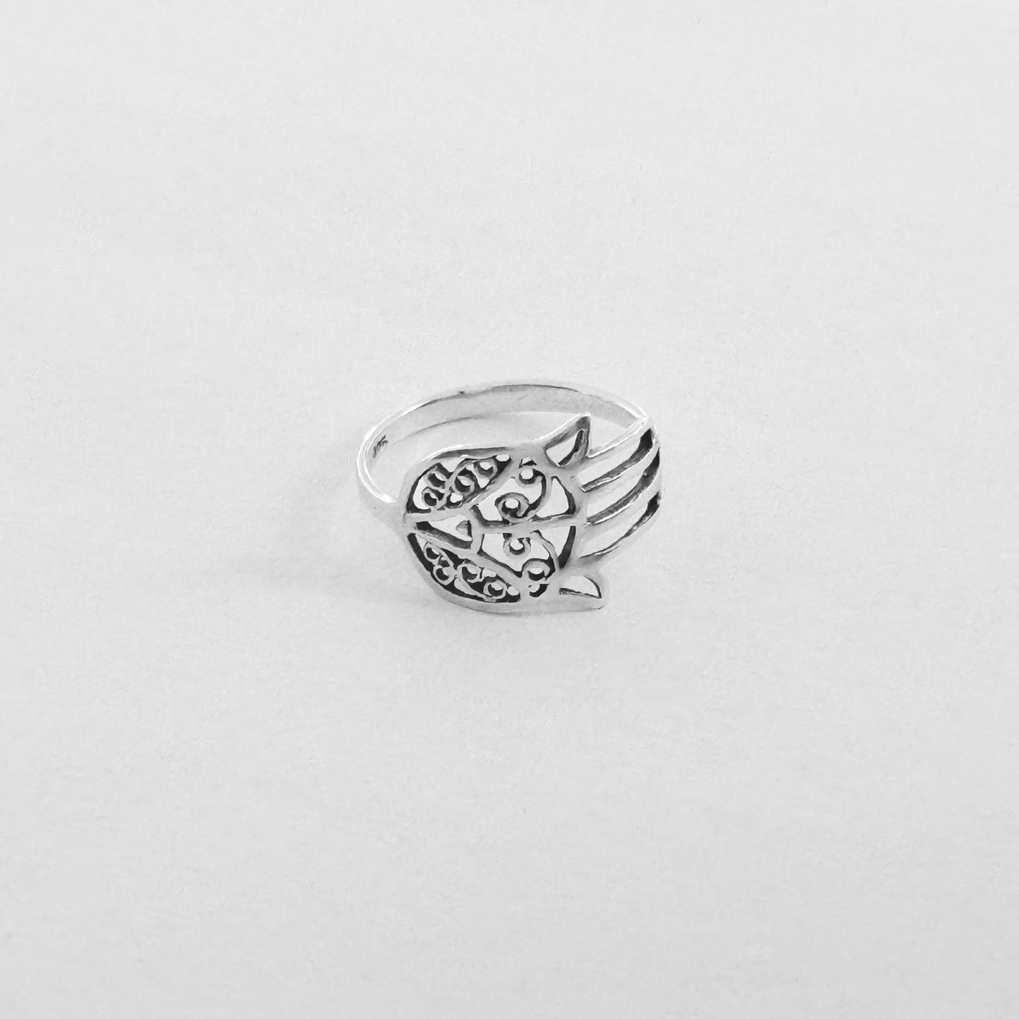 Sterling Silver Delicate Hamsa Hand Ring with Filigree | Hand of Fatima Jewelry, Protection Rings