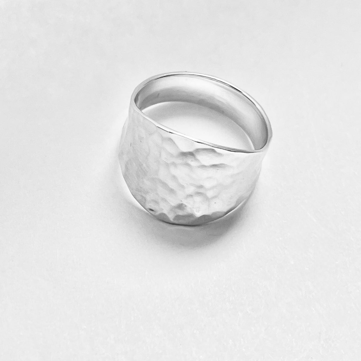 925 Sterling Silver Hammered Concave Ring | Statement Boho Wide Silver Rings