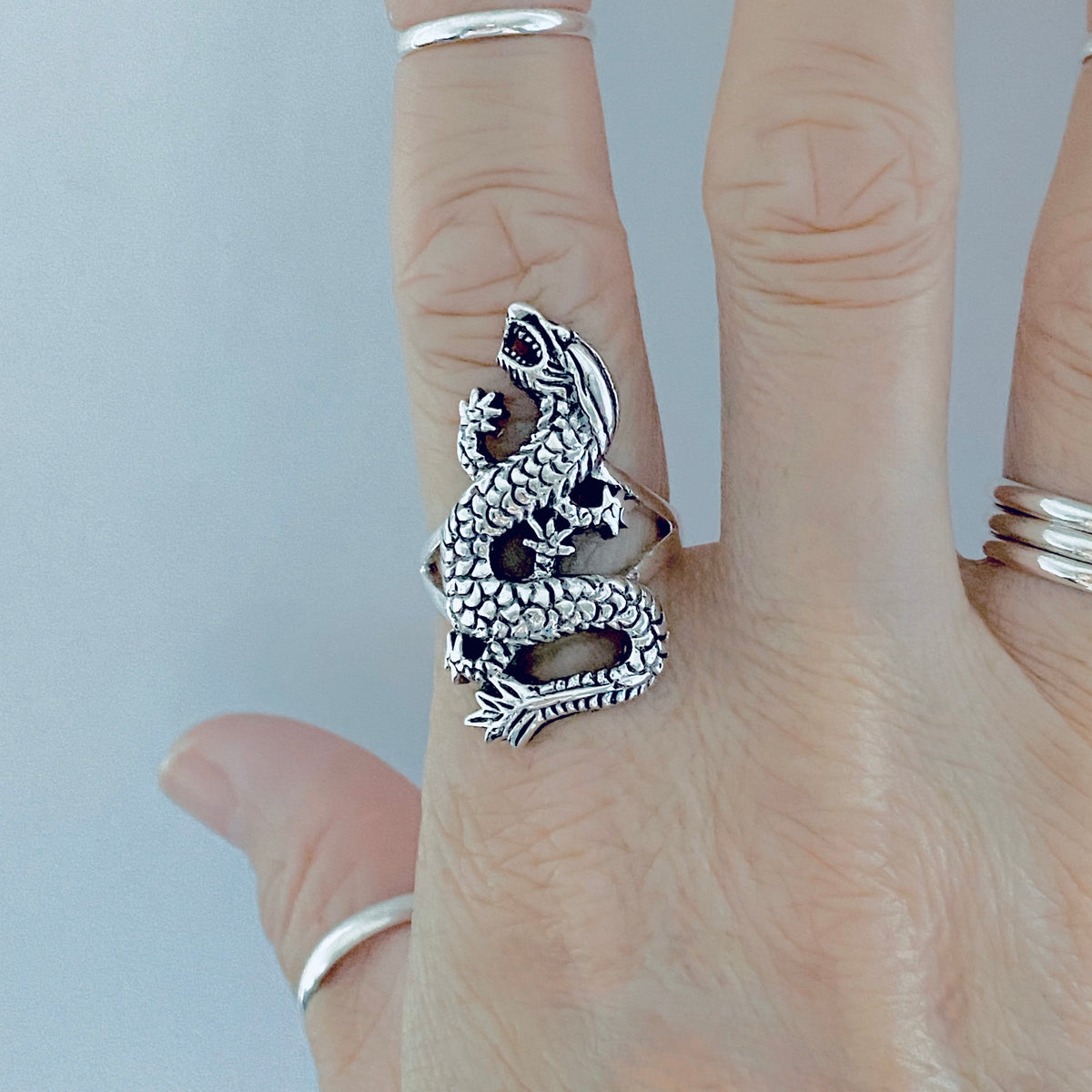 925 Sterling Silver Unisex Dragon Ring | Statement Serpent Good Luck Jewelry