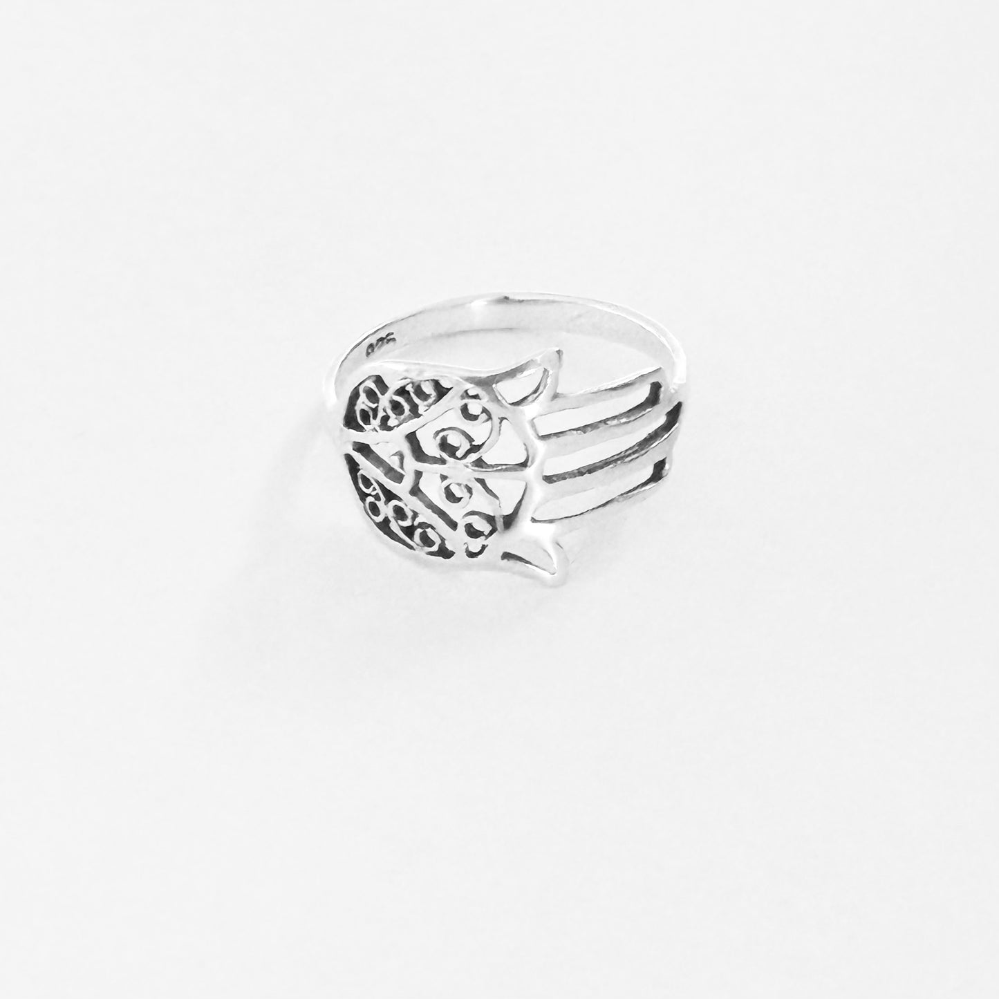 Sterling Silver Delicate Hamsa Hand Ring with Filigree | Hand of Fatima Jewelry, Protection Rings