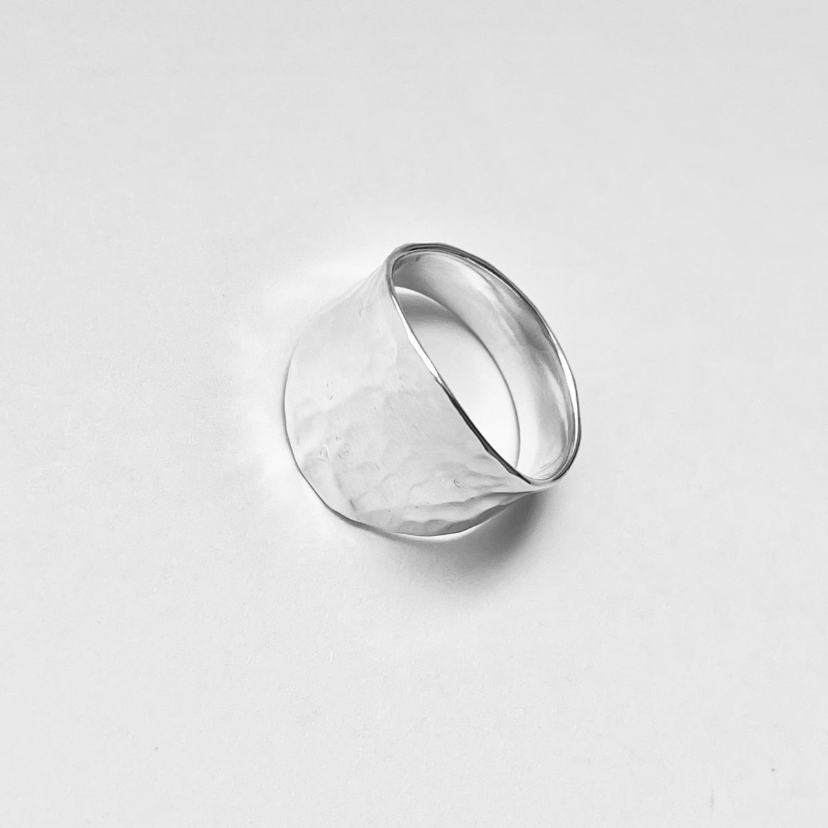 925 Sterling Silver Hammered Concave Ring | Statement Boho Wide Silver Rings