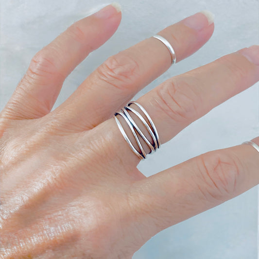 Sterling Silver Thin Multi-Band Wrap Ring – Open Crisscross Statement Ring
