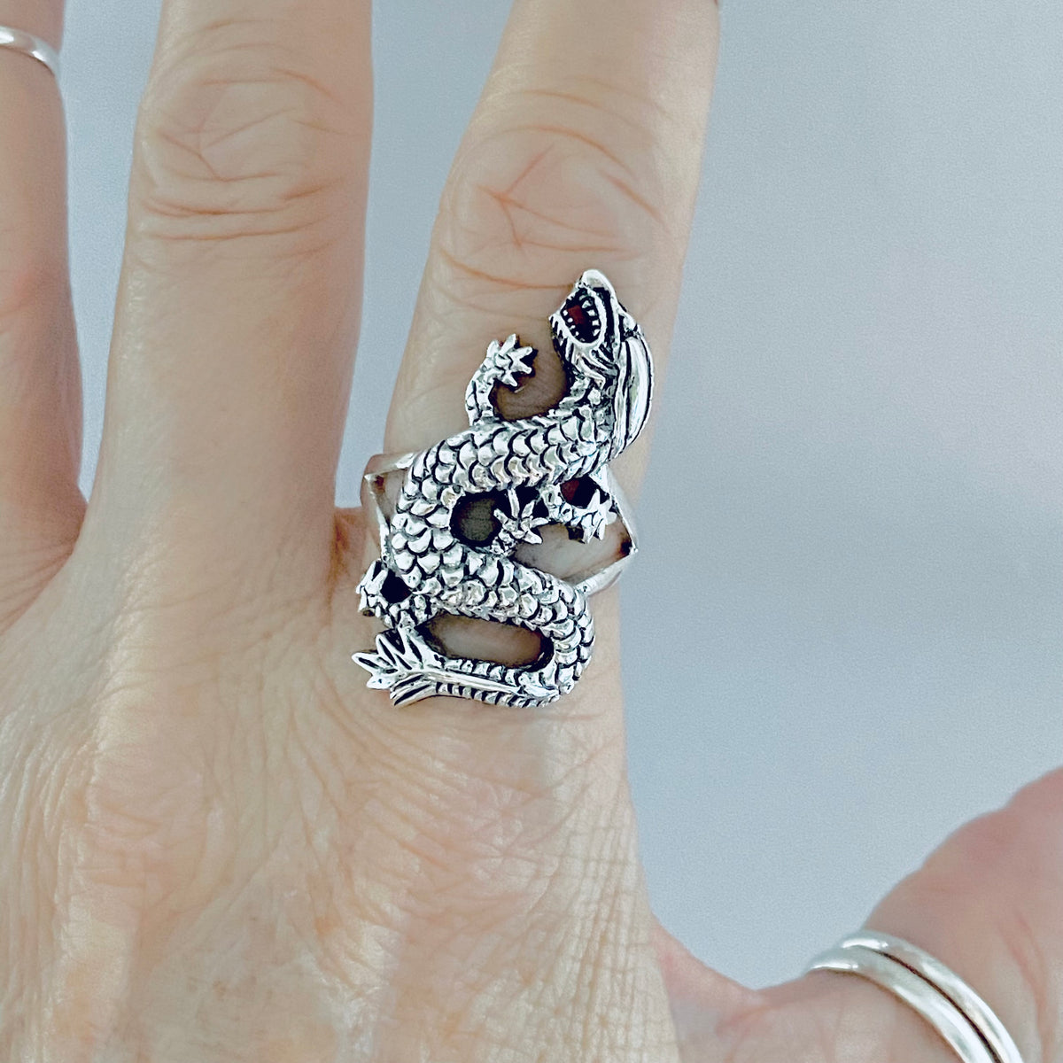 925 Sterling Silver Unisex Dragon Ring | Statement Serpent Good Luck Jewelry