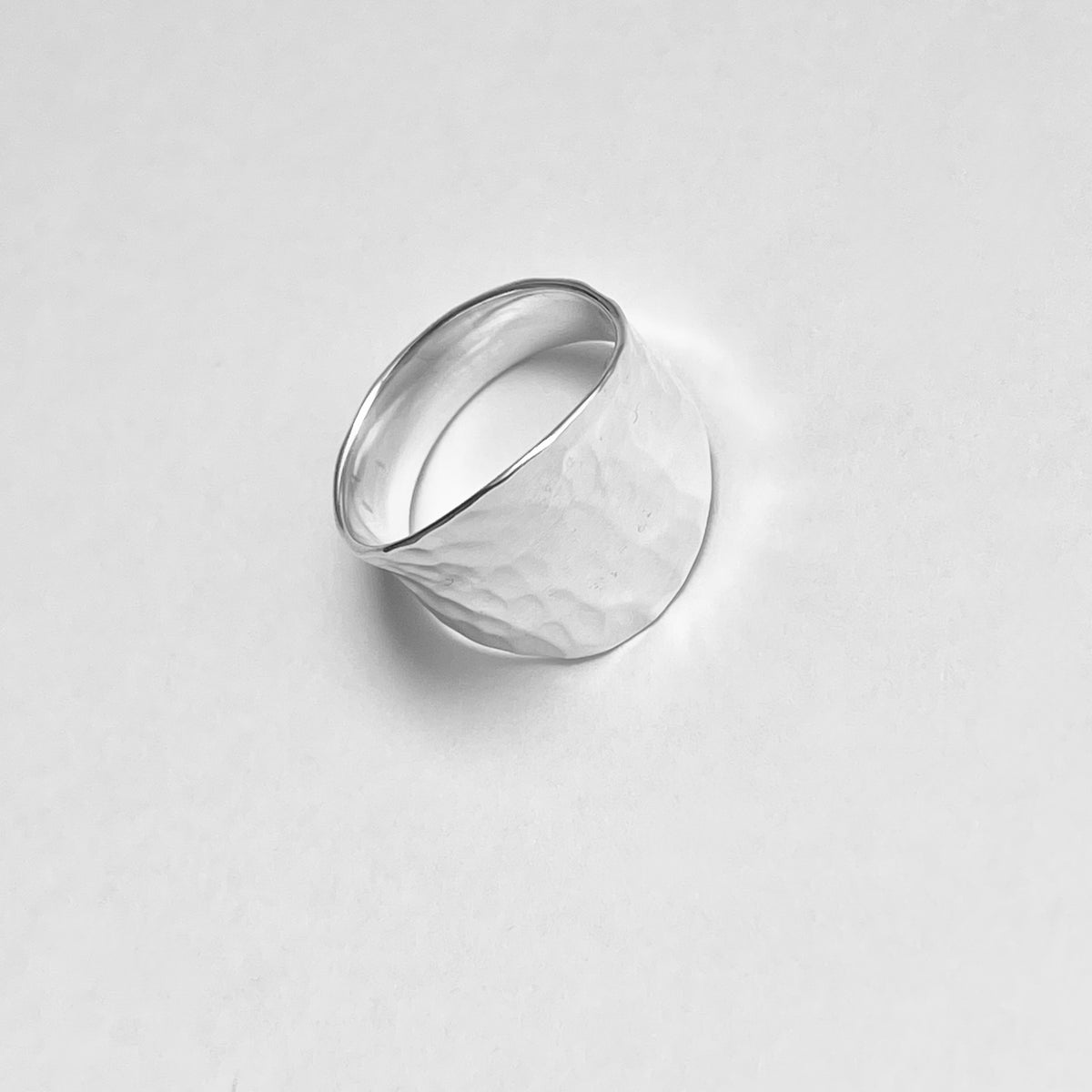 925 Sterling Silver Hammered Concave Ring | Statement Boho Wide Silver Rings