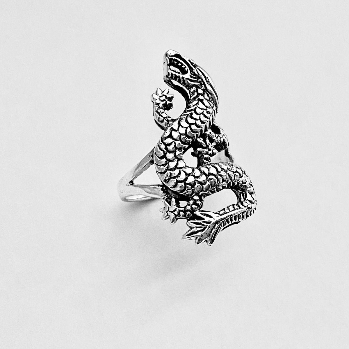 925 Sterling Silver Unisex Dragon Ring | Statement Serpent Good Luck Jewelry