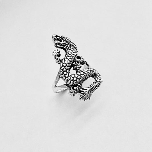 925 Sterling Silver Unisex Dragon Ring | Statement Serpent Good Luck Jewelry