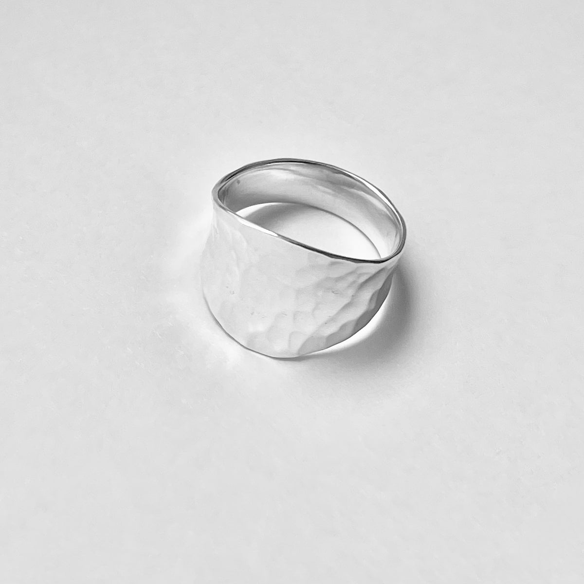 925 Sterling Silver Hammered Concave Ring | Statement Boho Wide Silver Rings