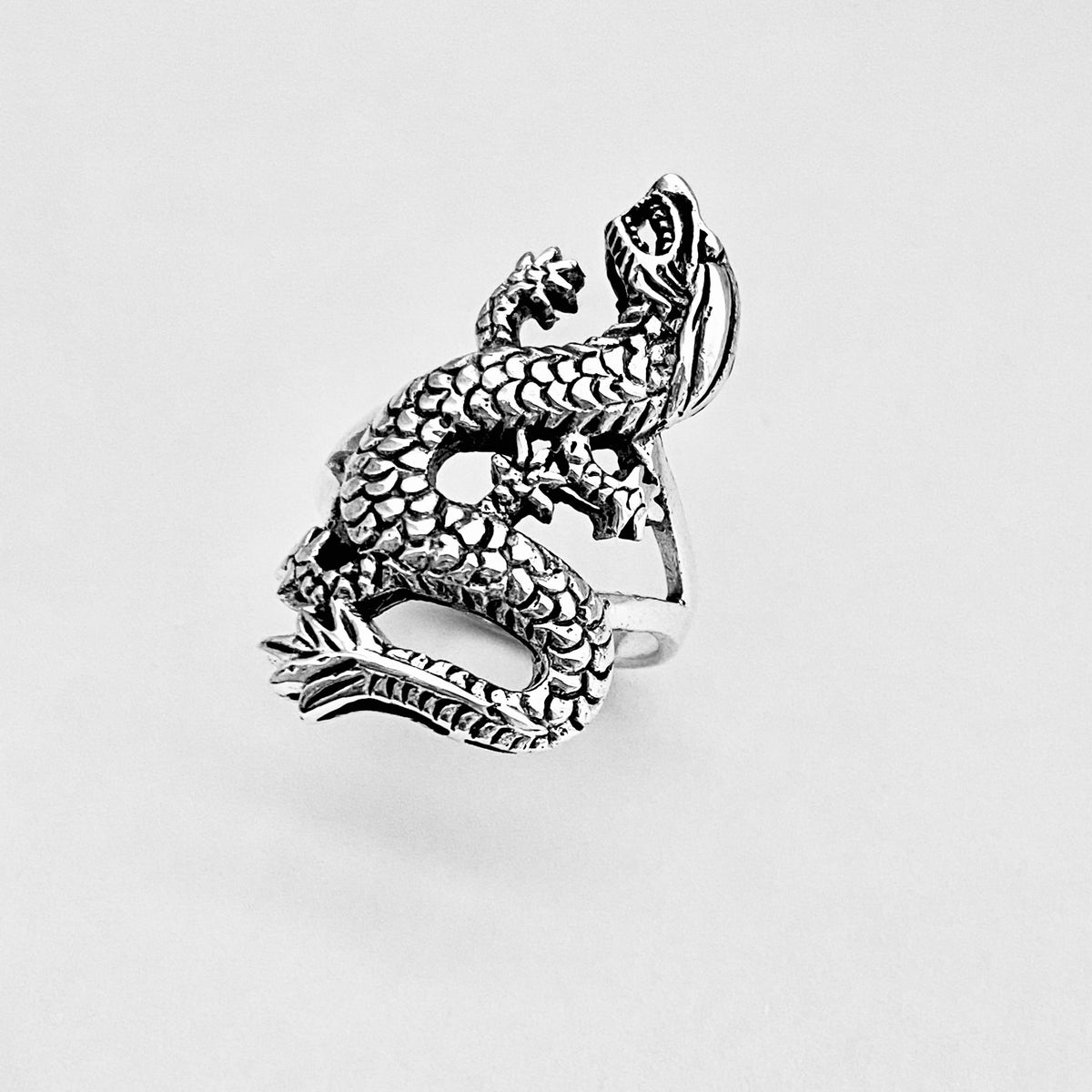 925 Sterling Silver Unisex Dragon Ring | Statement Serpent Good Luck Jewelry