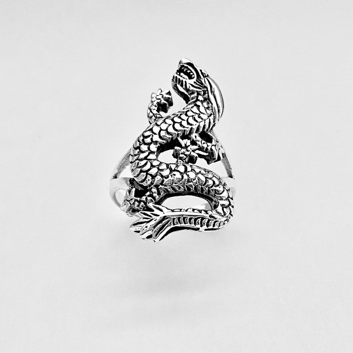 925 Sterling Silver Unisex Dragon Ring | Statement Serpent Good Luck Jewelry