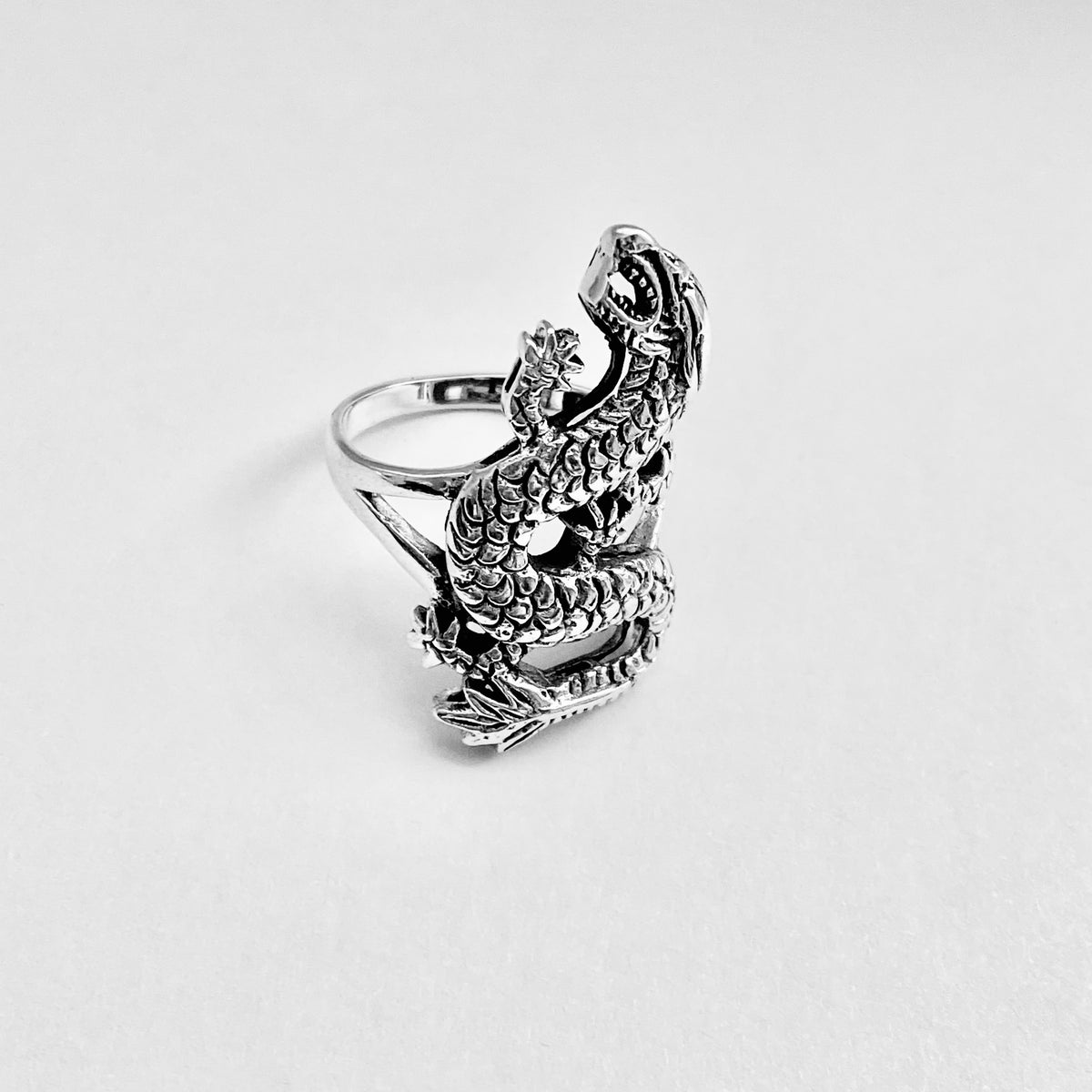 925 Sterling Silver Unisex Dragon Ring | Statement Serpent Good Luck Jewelry