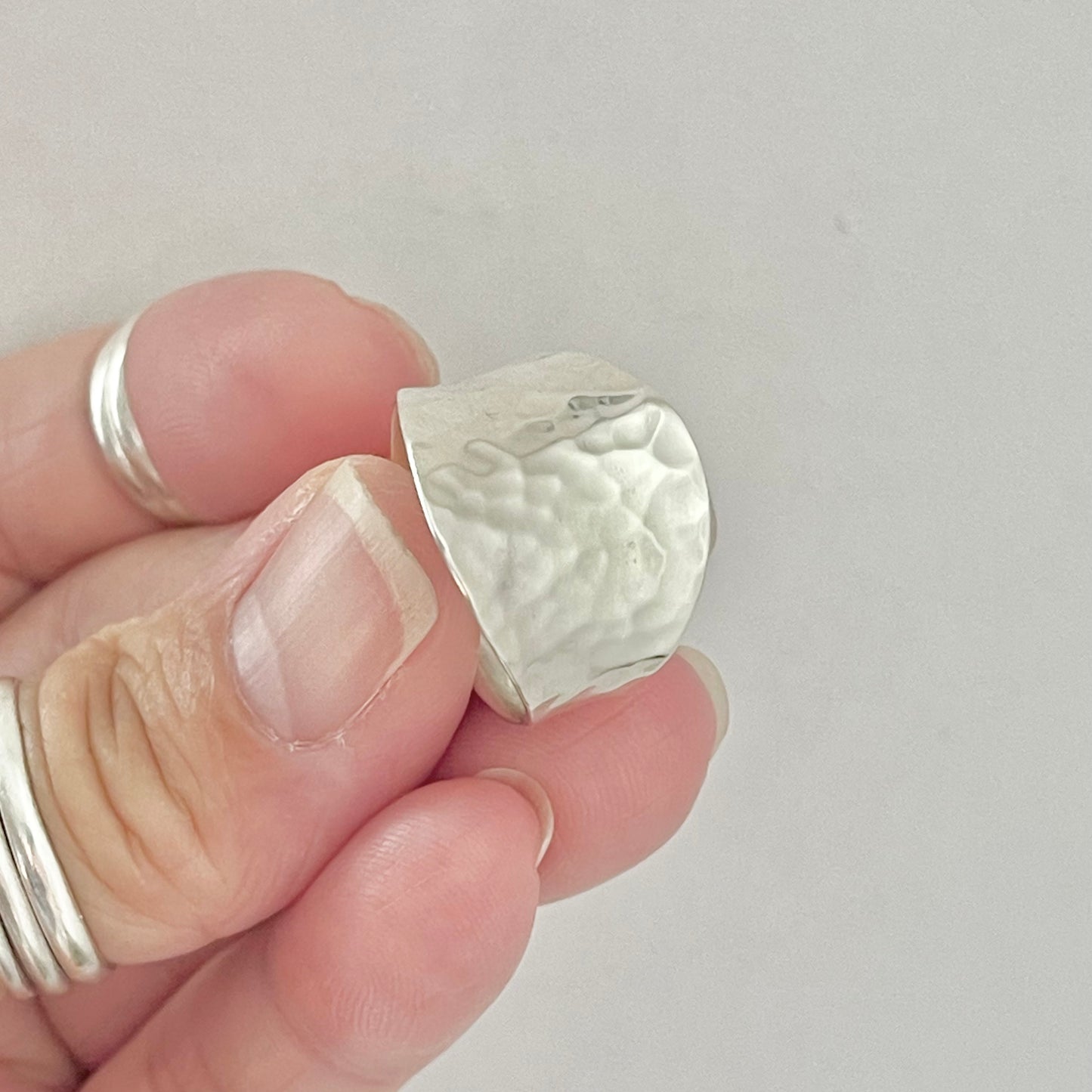 Sterling Silver Hammered Concave Ring, Boho Statement Silver Ring