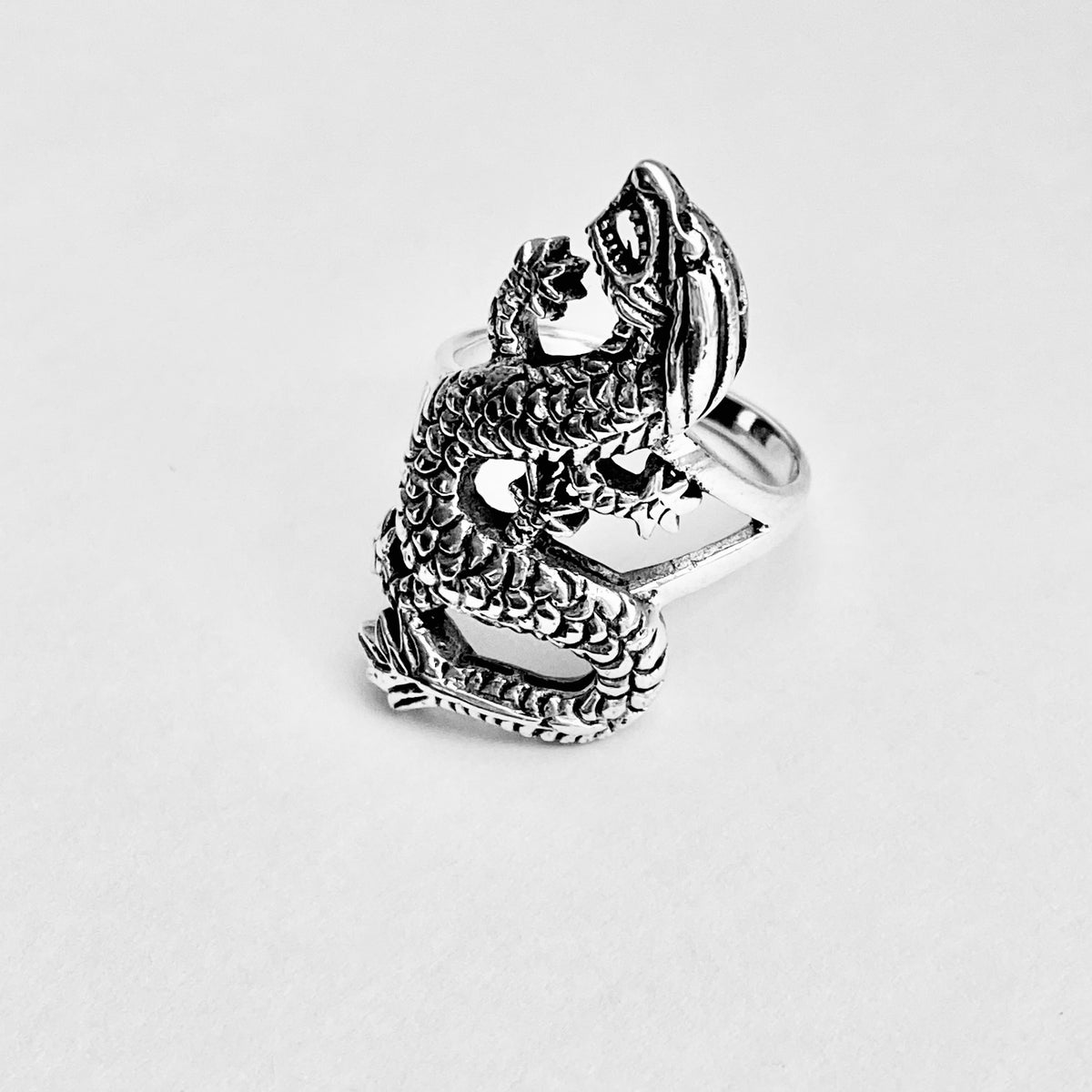925 Sterling Silver Unisex Dragon Ring | Statement Serpent Good Luck Jewelry