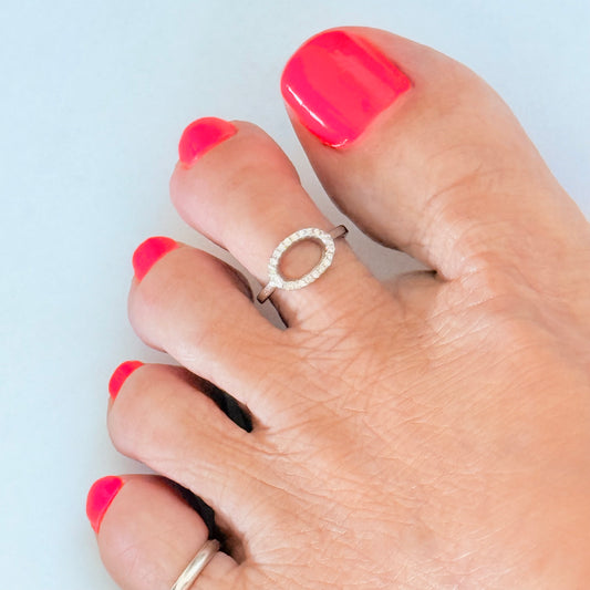 925 Sterling Silver Halo CZ Toe Ring | Dainty Open Circle & Midi Rings