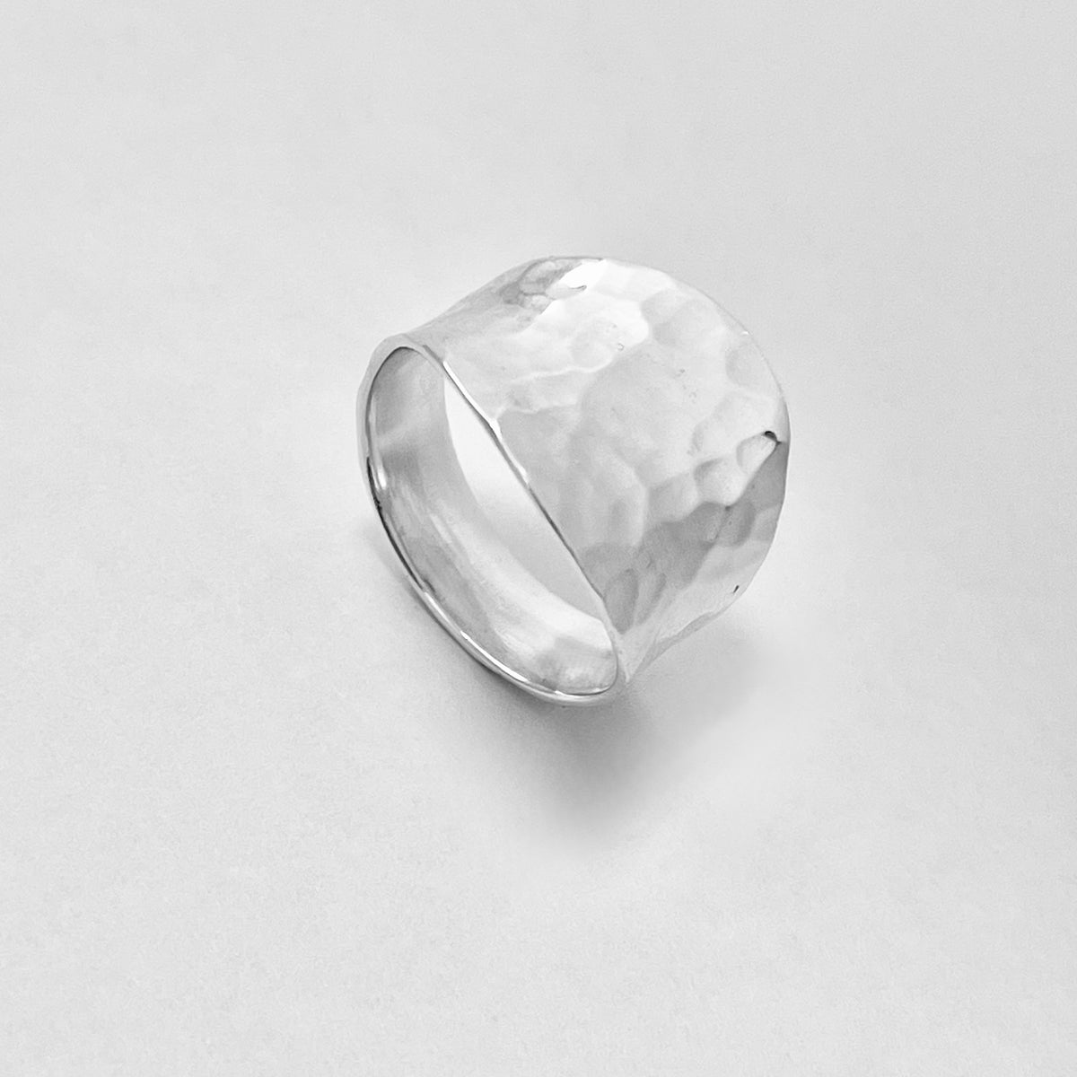 925 Sterling Silver Hammered Concave Ring | Statement Boho Wide Silver Rings
