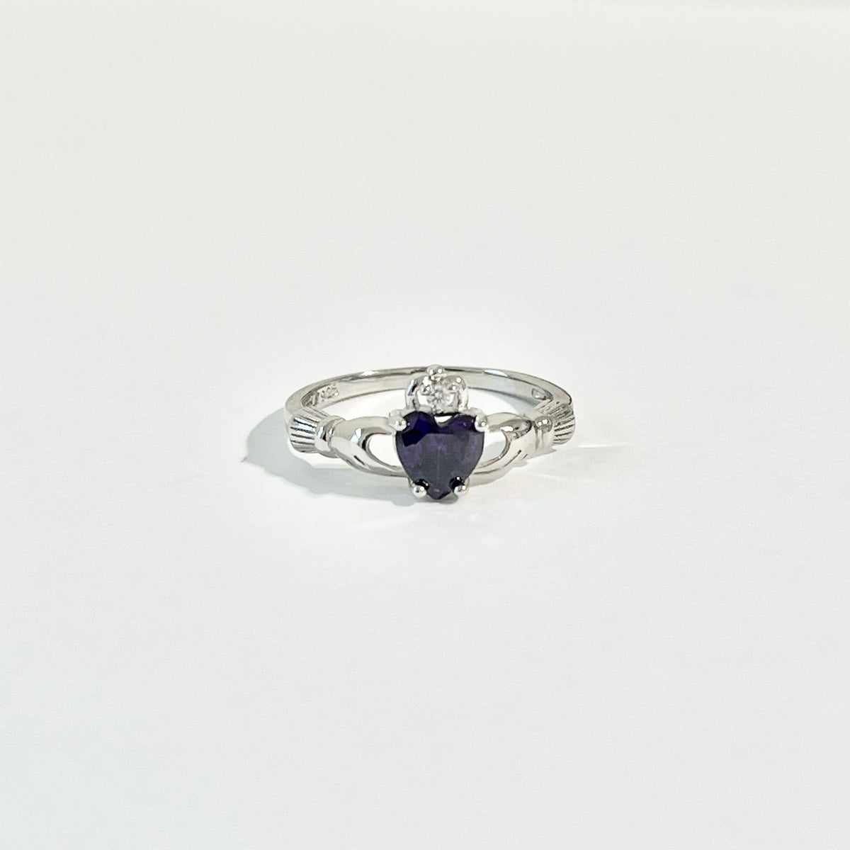 925 Sterling Silver Amethyst CZ Heart Irish Claddagh Ring | February Birthstone Silver Rings