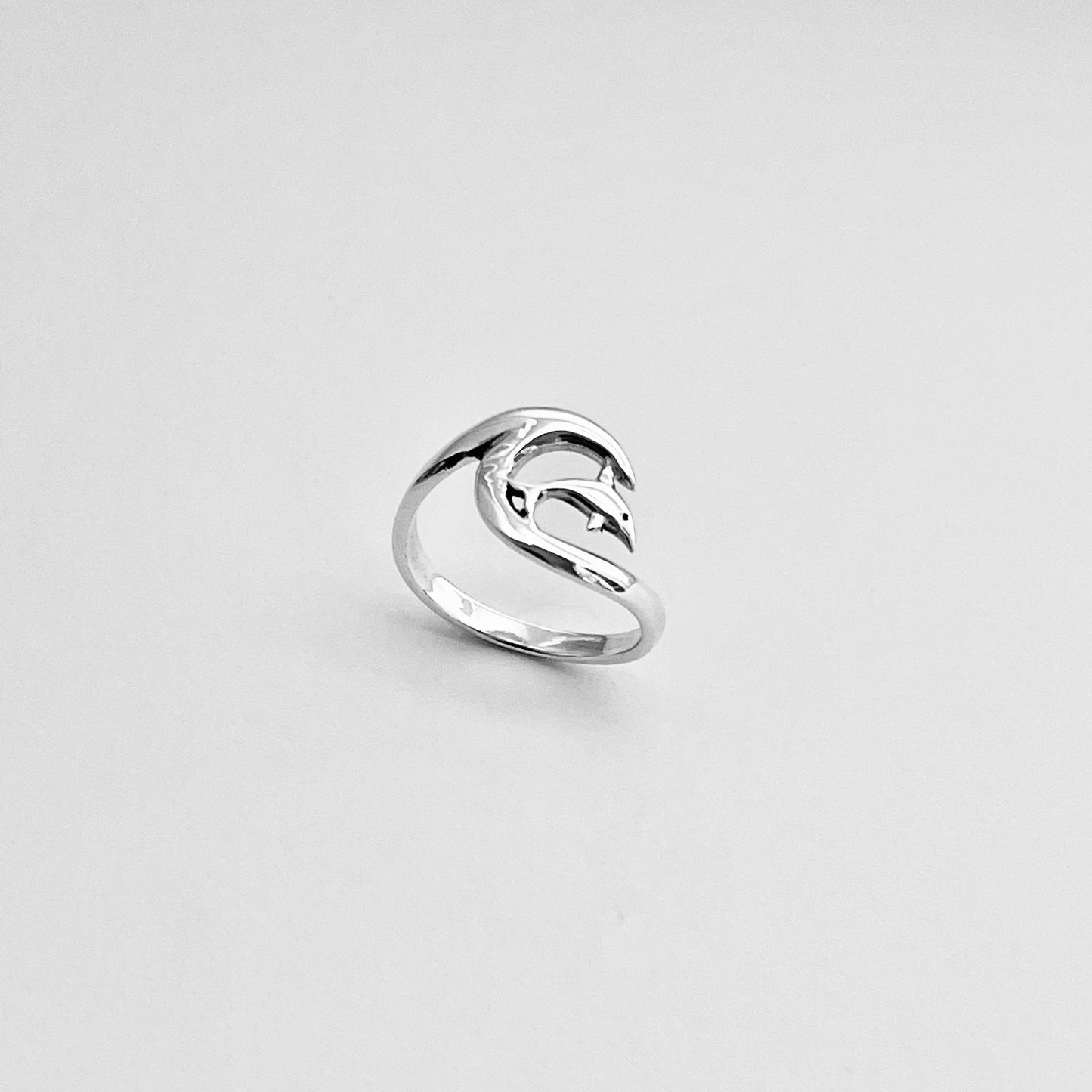 Sterling Silver Dolphin with Wave Ring, Animal Ring, Ocean Silver Rings, Fish Ring