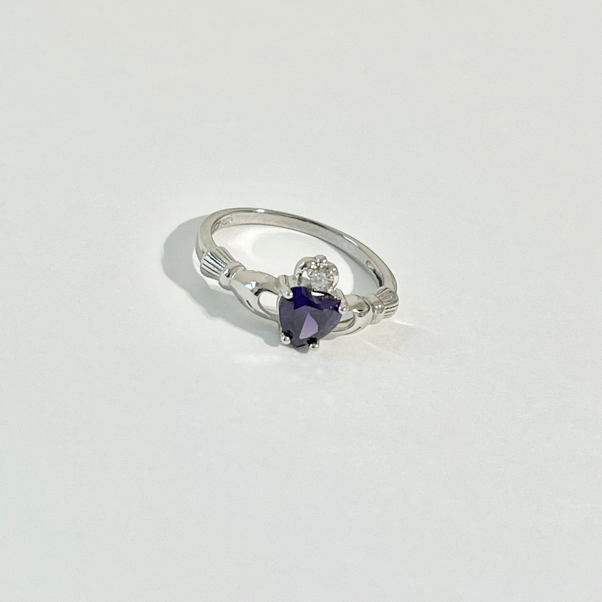 925 Sterling Silver Amethyst CZ Heart Irish Claddagh Ring | February Birthstone Silver Rings