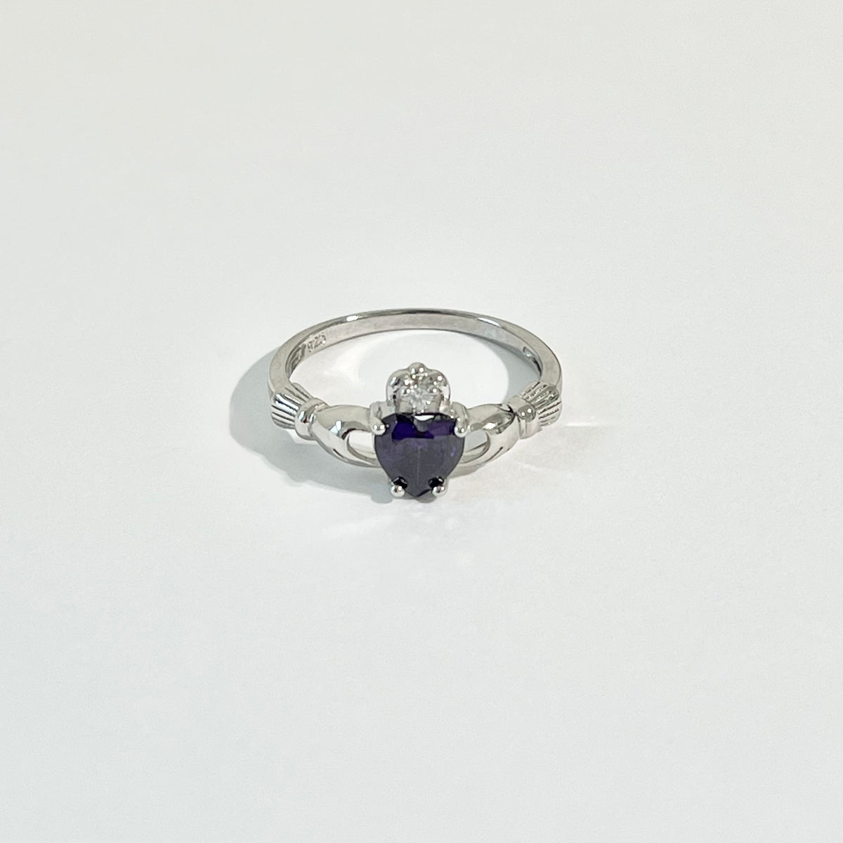 925 Sterling Silver Amethyst CZ Heart Irish Claddagh Ring | February Birthstone Silver Rings
