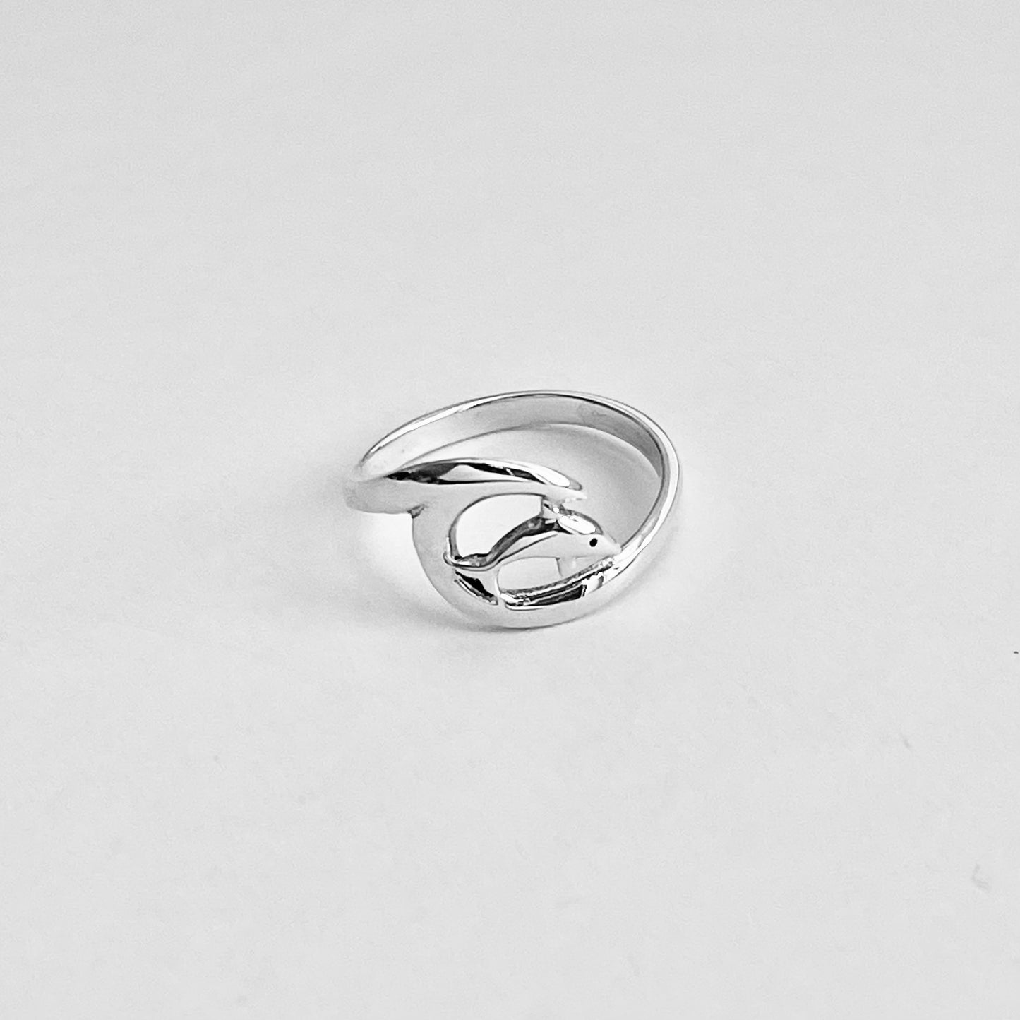 Sterling Silver Dolphin with Wave Ring, Animal Ring, Ocean Silver Rings, Fish Ring