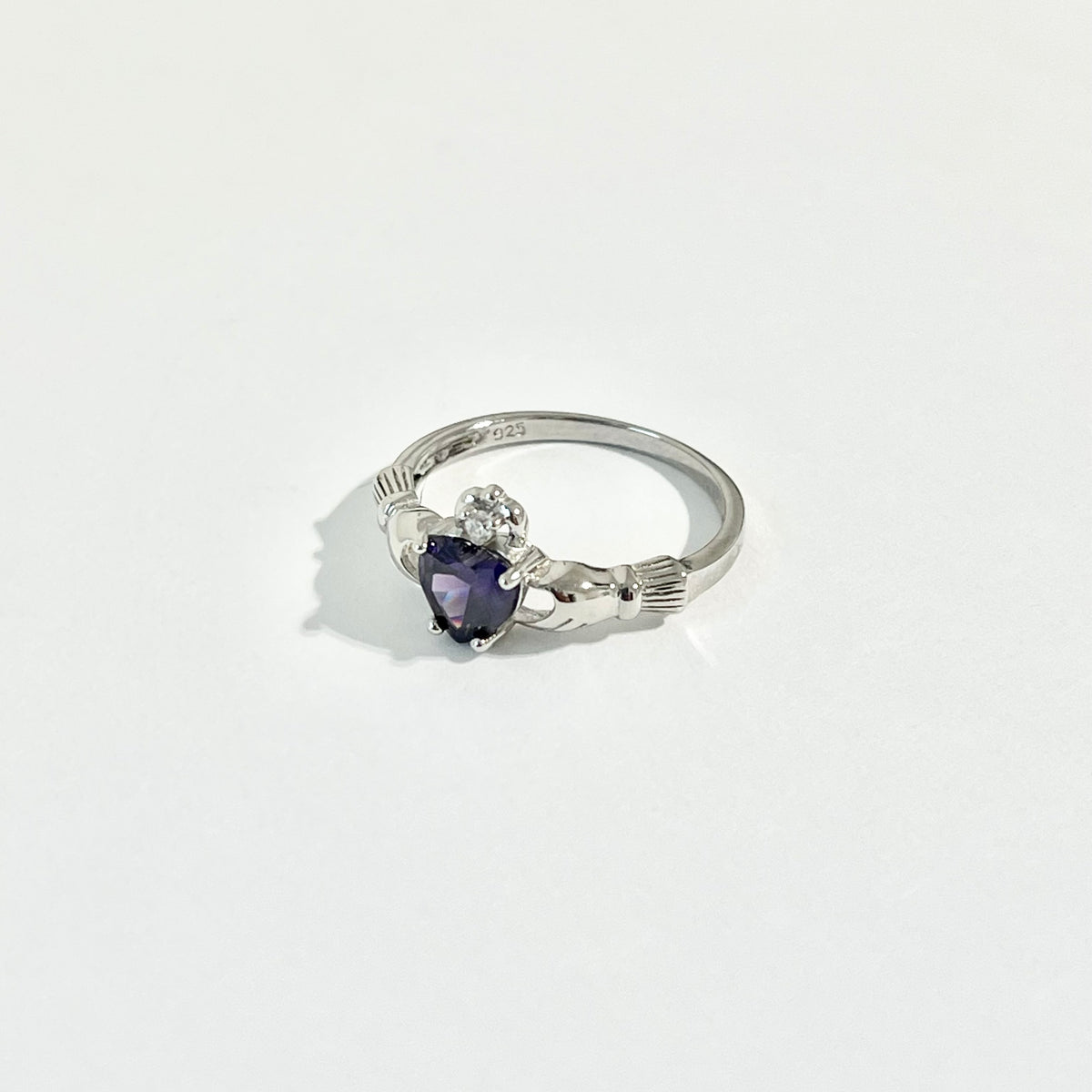 925 Sterling Silver Amethyst CZ Heart Irish Claddagh Ring | February Birthstone Silver Rings