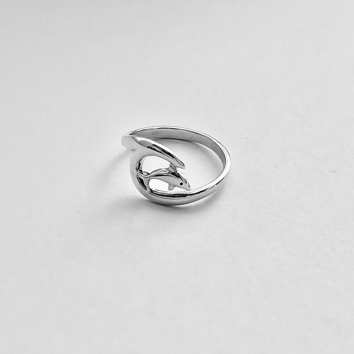 Sterling Silver Dolphin with Wave Ring, Animal Ring, Ocean Silver Rings, Fish Ring