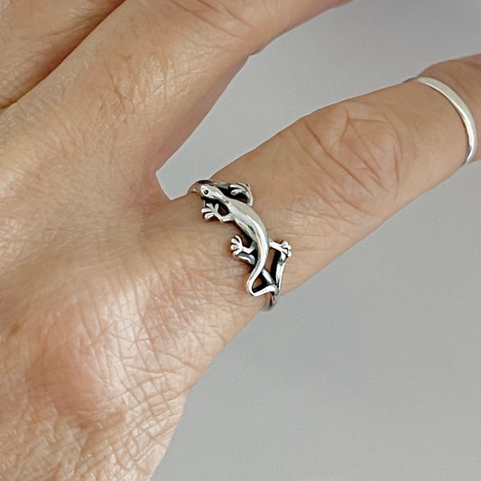 Sterling Silver Lizard Ring, Gecko Silver Ring, Reptile Rings, Animal