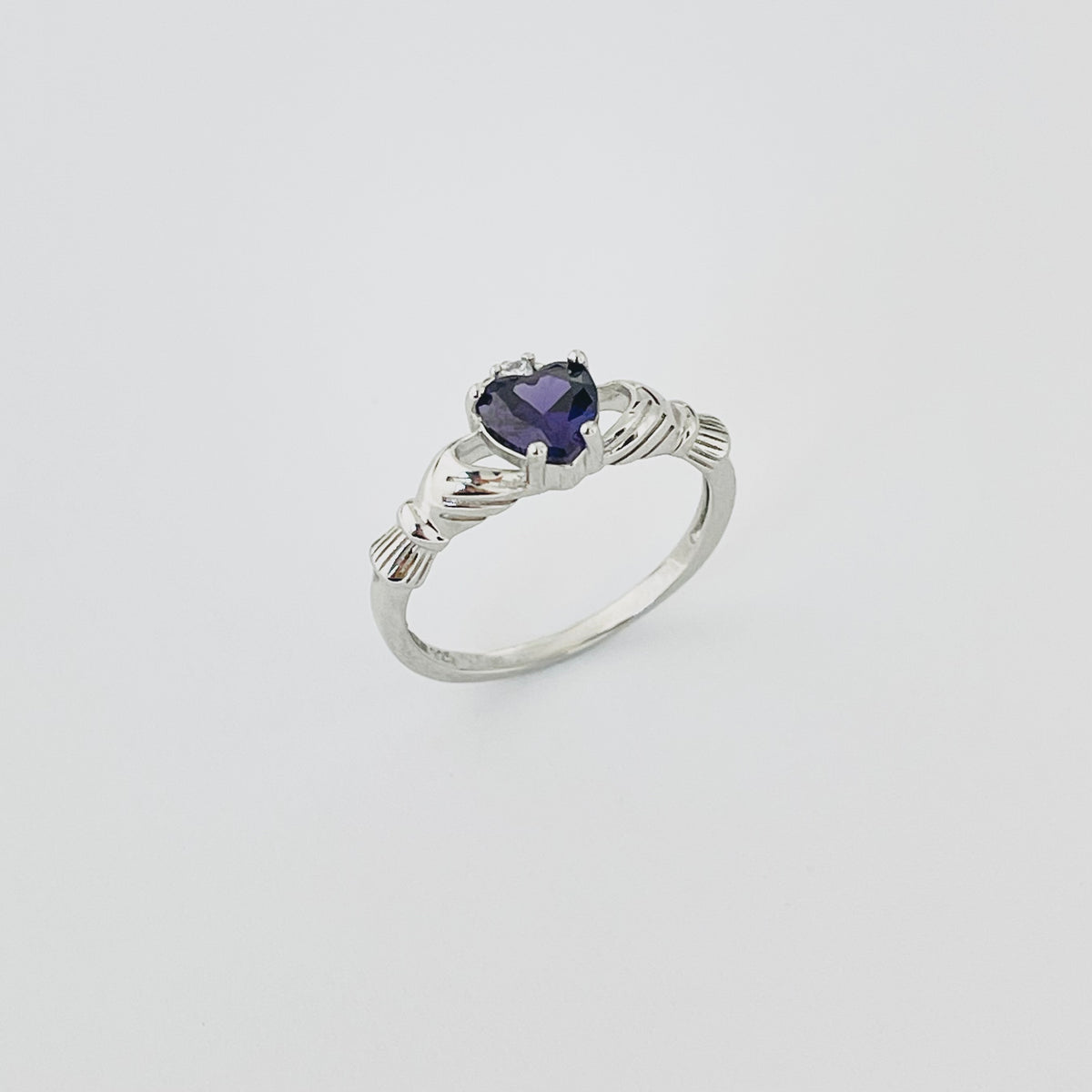 925 Sterling Silver Amethyst CZ Heart Irish Claddagh Ring | February Birthstone Silver Rings