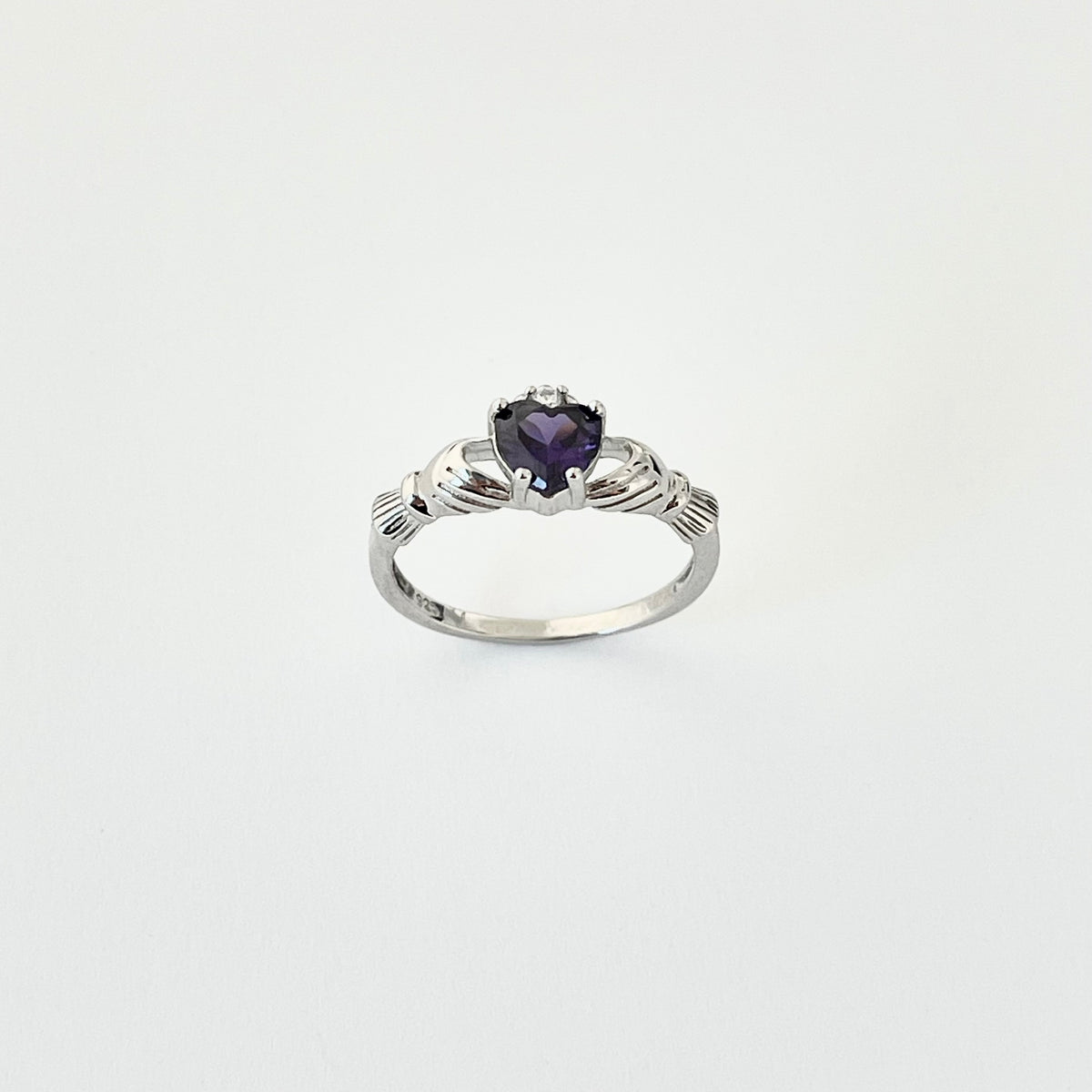925 Sterling Silver Amethyst CZ Heart Irish Claddagh Ring | February Birthstone Silver Rings