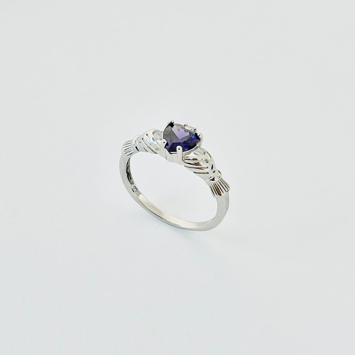 925 Sterling Silver Amethyst CZ Heart Irish Claddagh Ring | February Birthstone Silver Rings