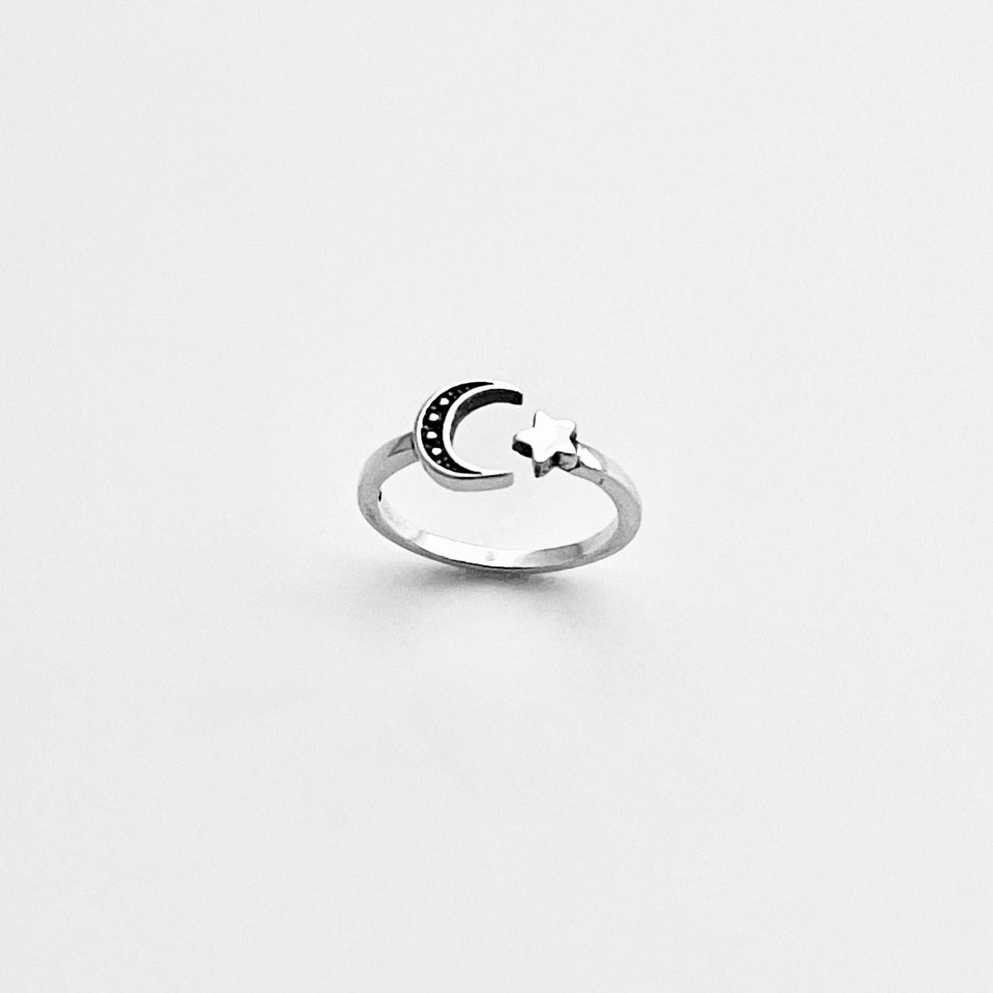 925 Sterling Silver Crescent Moon and Star Toe Ring | Celestial Midi Pinky Rings