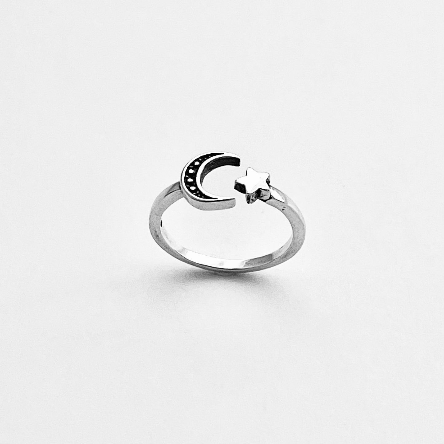 925 Sterling Silver Crescent Moon and Star Toe Ring | Celestial Midi Pinky Rings