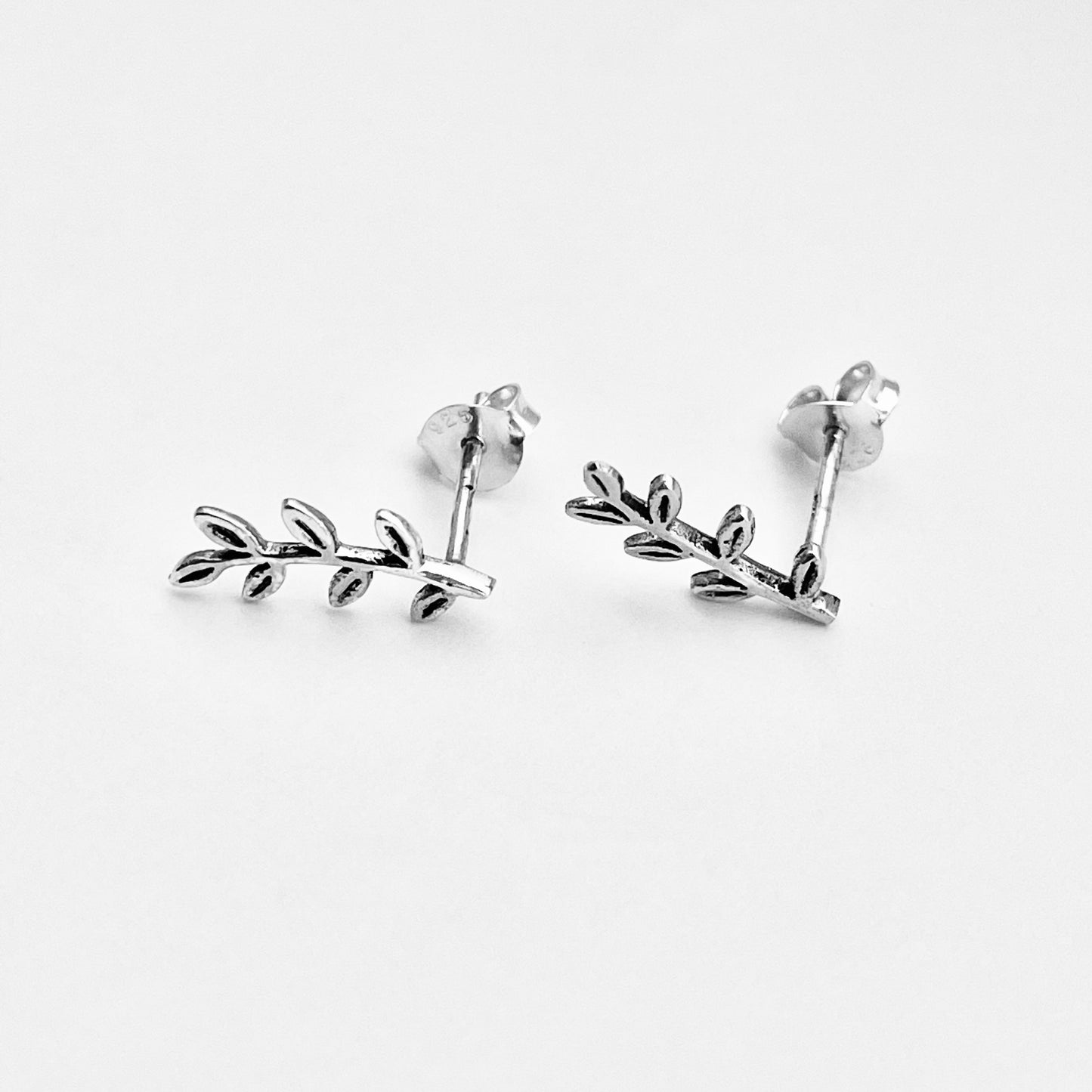 925 Sterling Silver Leaf Branch Stud Earrings | Nature-Inspired Tree & Plant Design