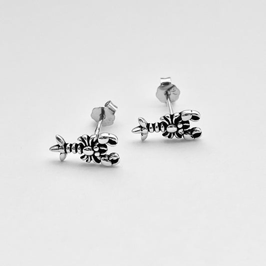 Sterling Silver Small Lobster Earrings, Seafood Earrings, Silver Crustaceans Earring