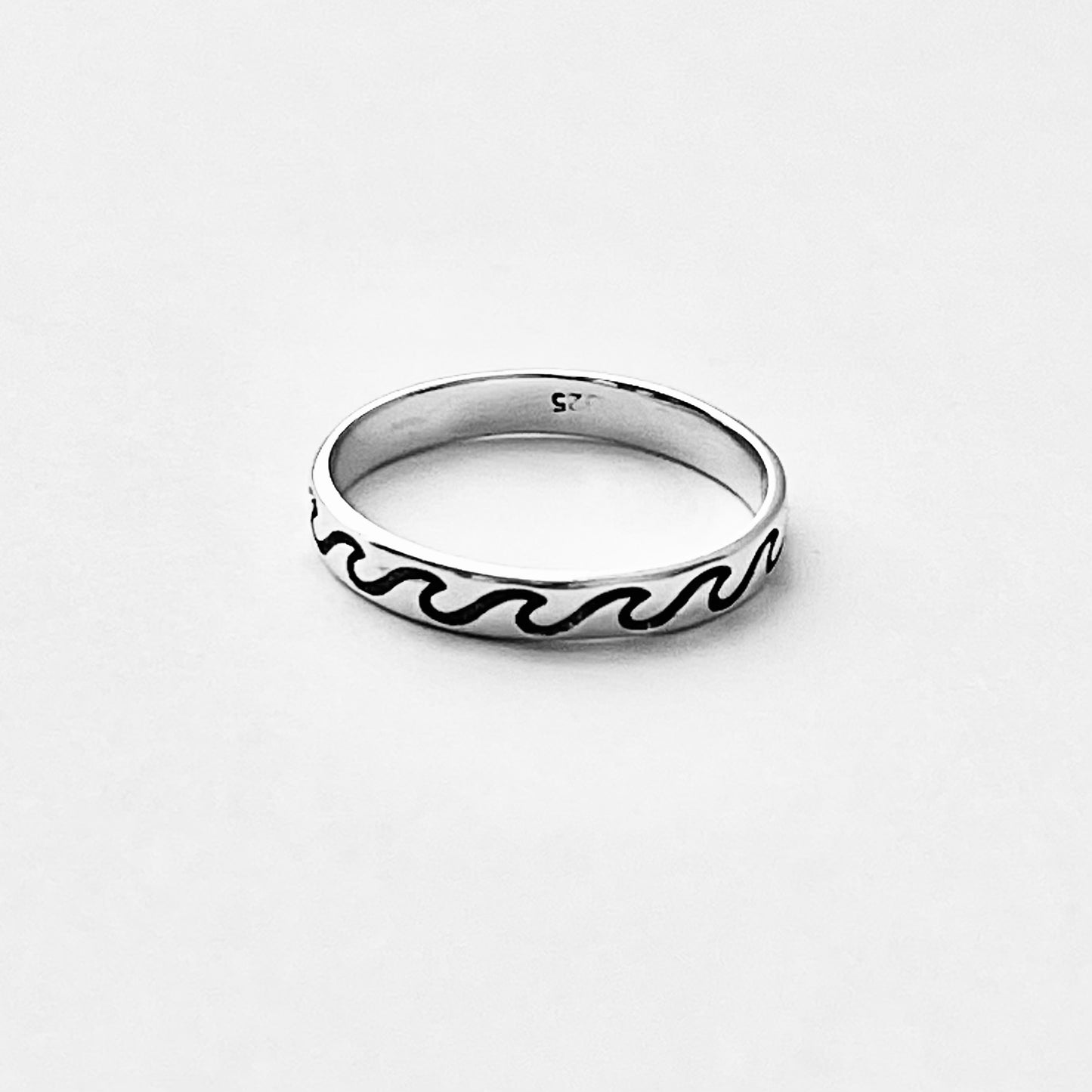 Sterling Silver Thin Eternity Wave Band – Ocean Surfer Stackable Silver Rings