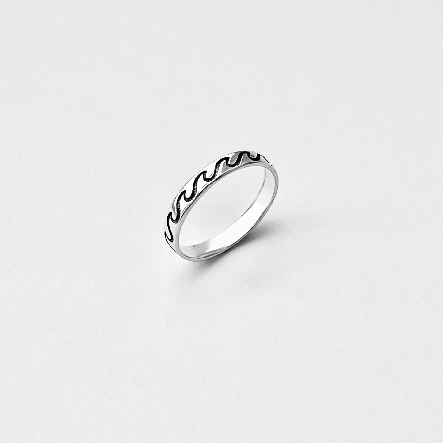 Sterling Silver Thin Eternity Wave Band – Ocean Surfer Stackable Silver Rings