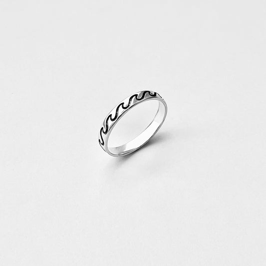 Sterling Silver Thin Eternity Wave Band – Ocean Surfer Stackable Silver Rings