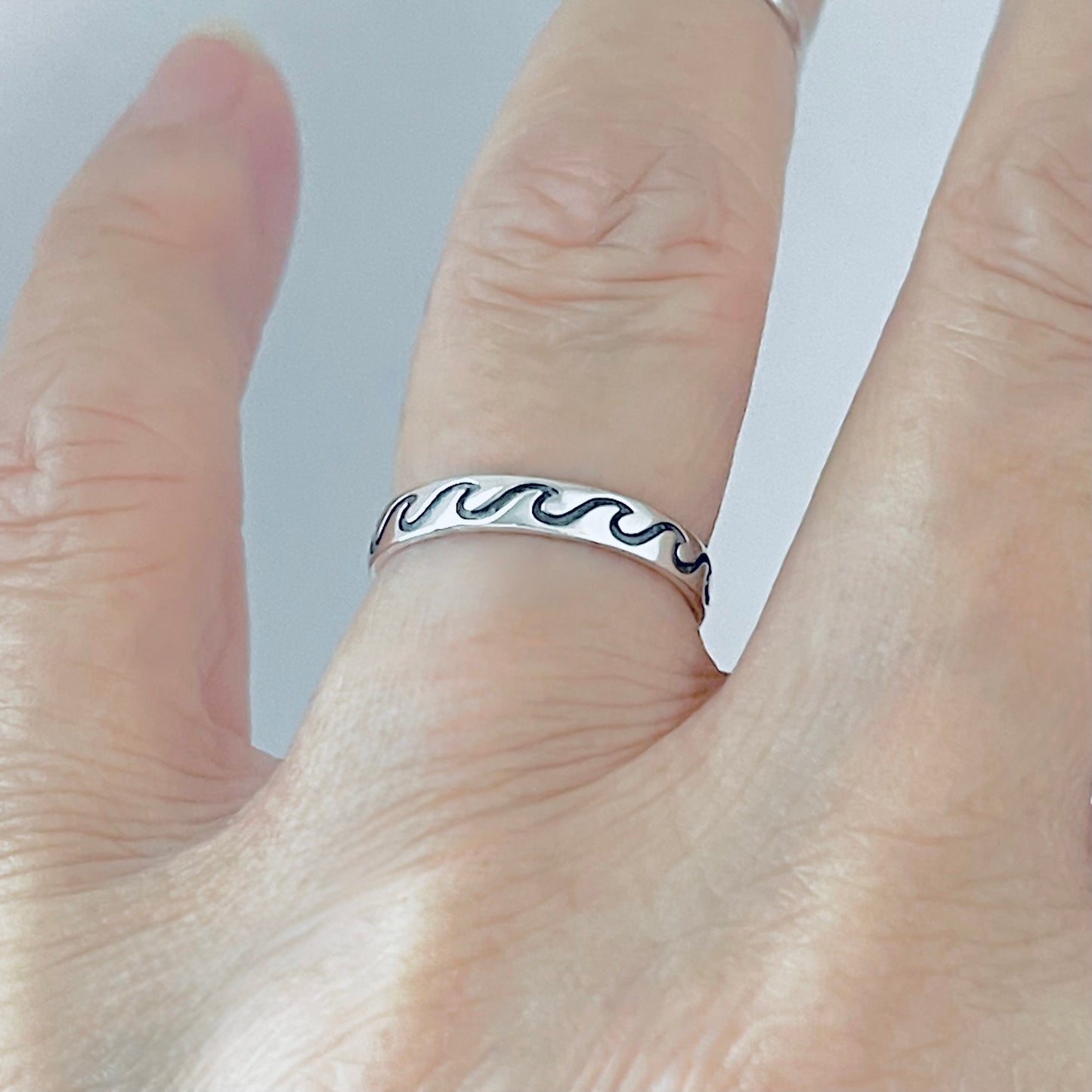 Sterling Silver Thin Eternity Wave Band – Ocean Surfer Stackable Silver Rings