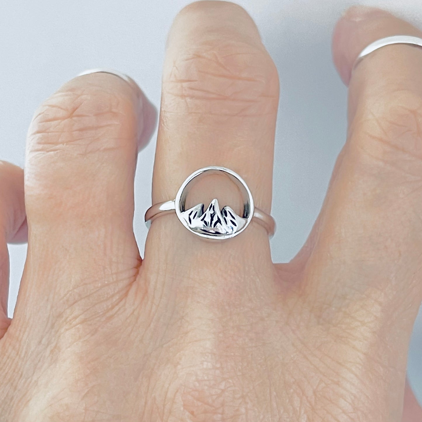Sterling Silver Tripeak Mountain Open Circle Ring | Nature Desert Rock Climbing Silver Rings
