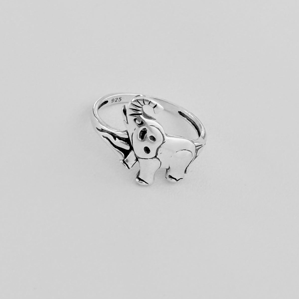 925 Sterling Silver Statement Trunk Up Elephant Ring | Good Luck Spirit Animal Silver Rings