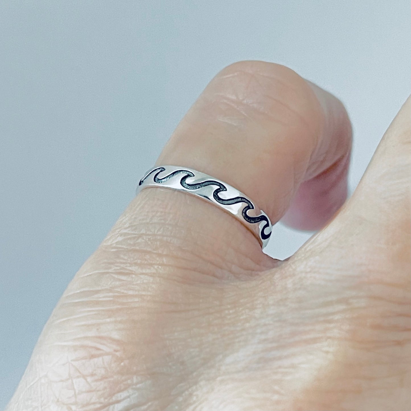 Sterling Silver Thin Eternity Wave Band – Ocean Surfer Stackable Silver Rings