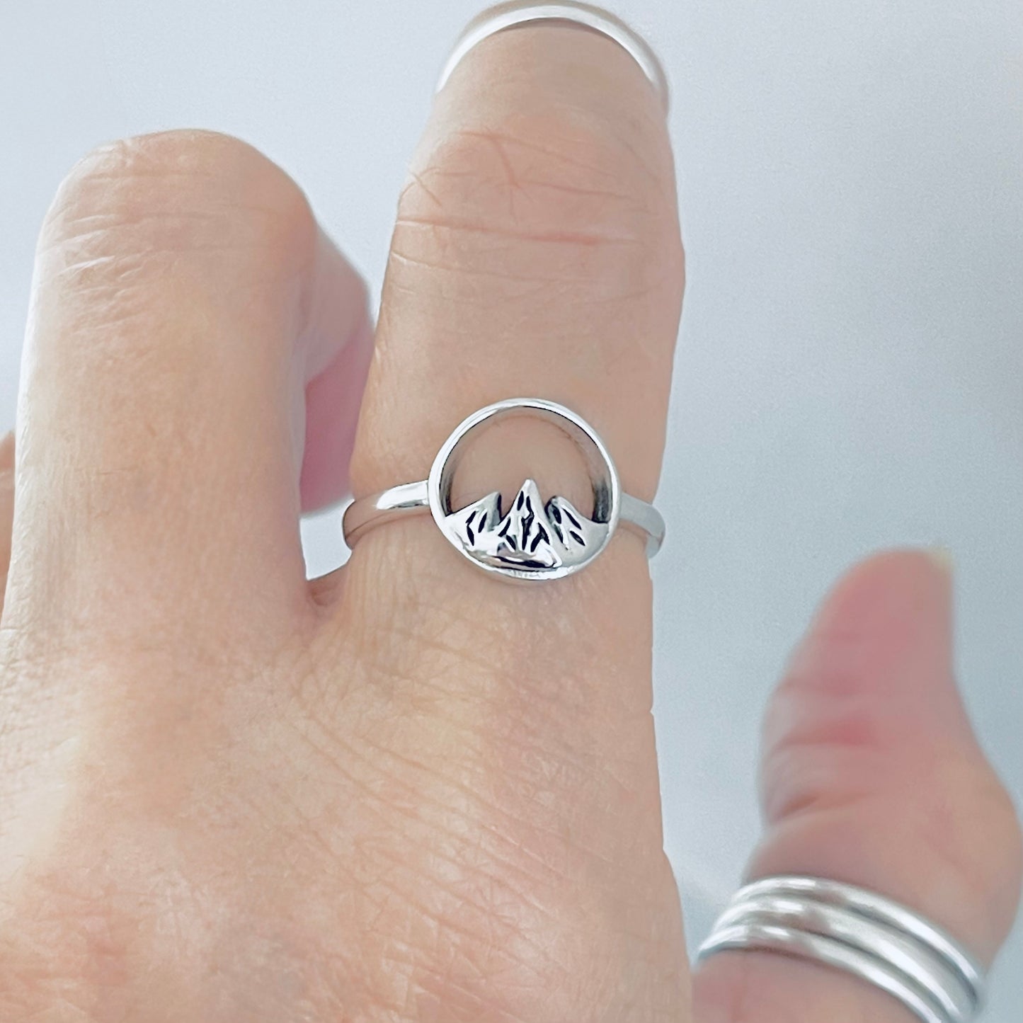 Sterling Silver Tripeak Mountain Open Circle Ring | Nature Desert Rock Climbing Silver Rings